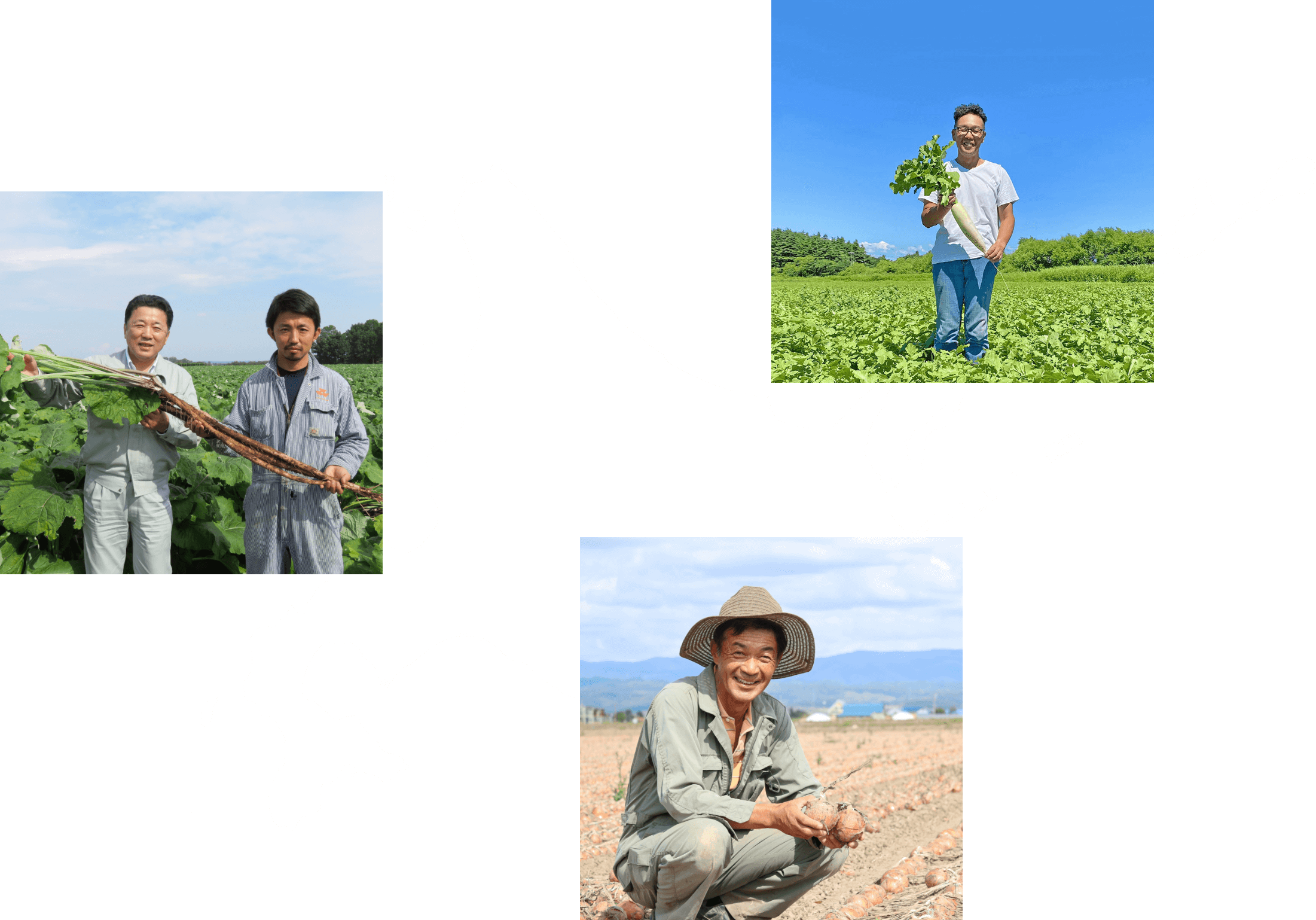 北海道の地図と各地域の農家が笑っている写真